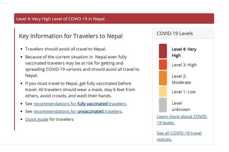 US advises citizens not to travel to Nepal