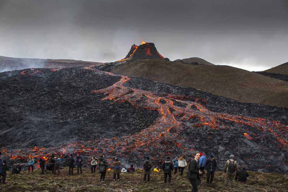 Crowds flock to Iceland volcano for a closer glimpse of lava