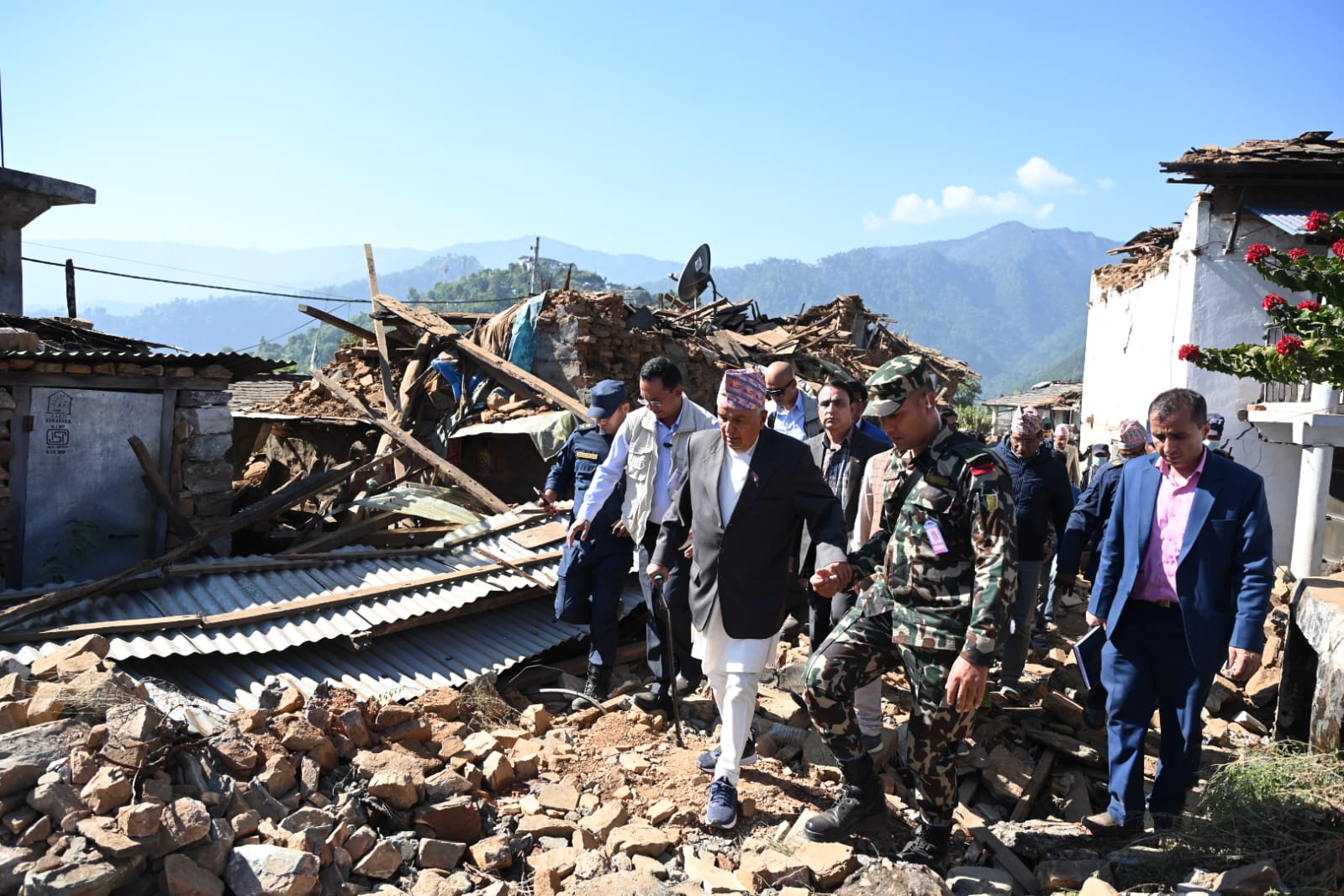 President Poudel with Jajarkot earthquake victims