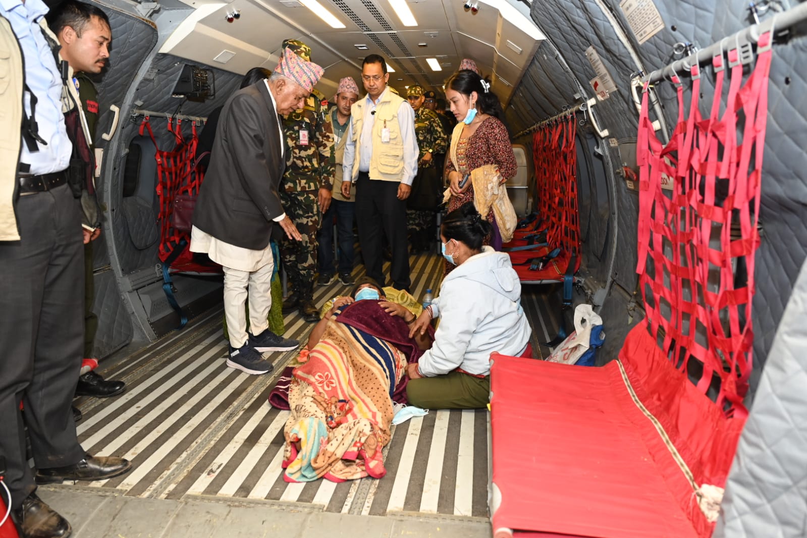 President Paudel brought the injured in earthquake to Kathmandu