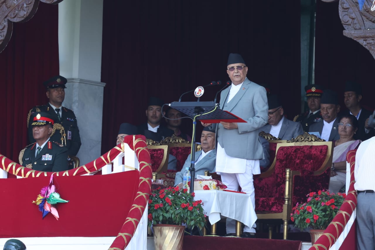 PM Oli addresses Constitution Day main programme, says political instability can be addressed through constitution amendment