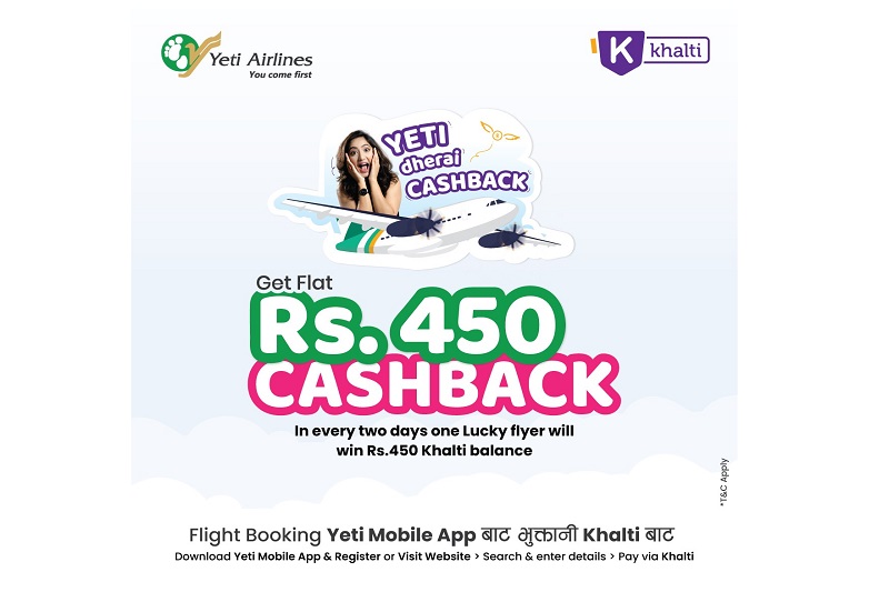 Yeti Airlines’ Cashback offer