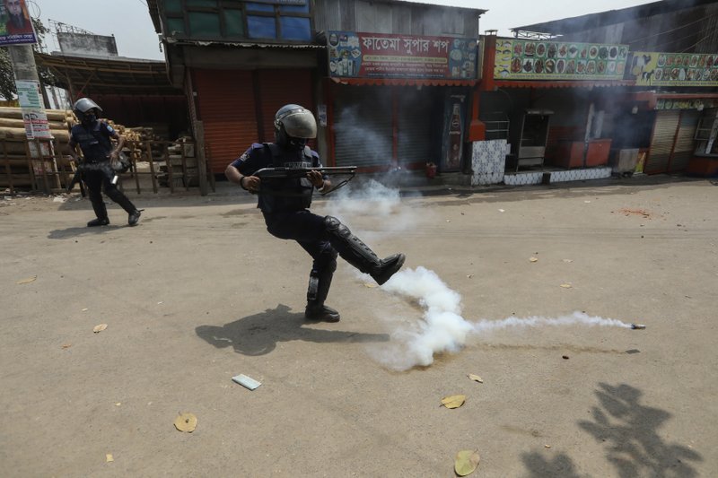 Bangladeshi protesters clash with police during strike