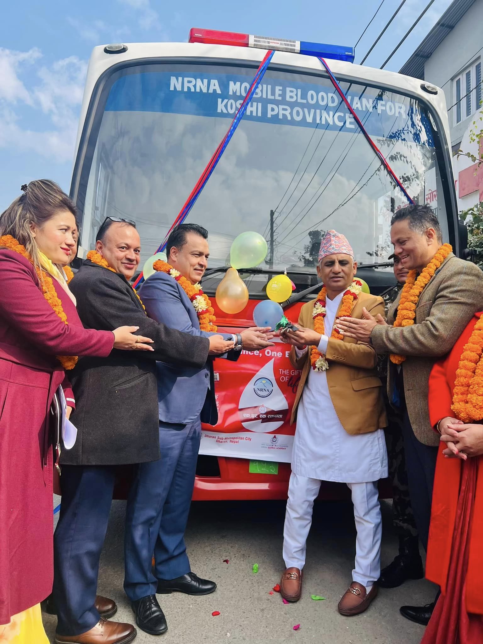 Hand over blood mobile bus