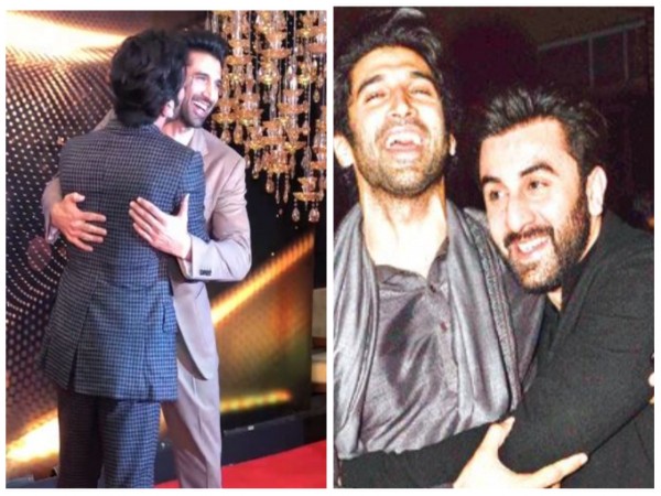 Ranbir Kapoor greets Aditya Roy Kapur with a kiss