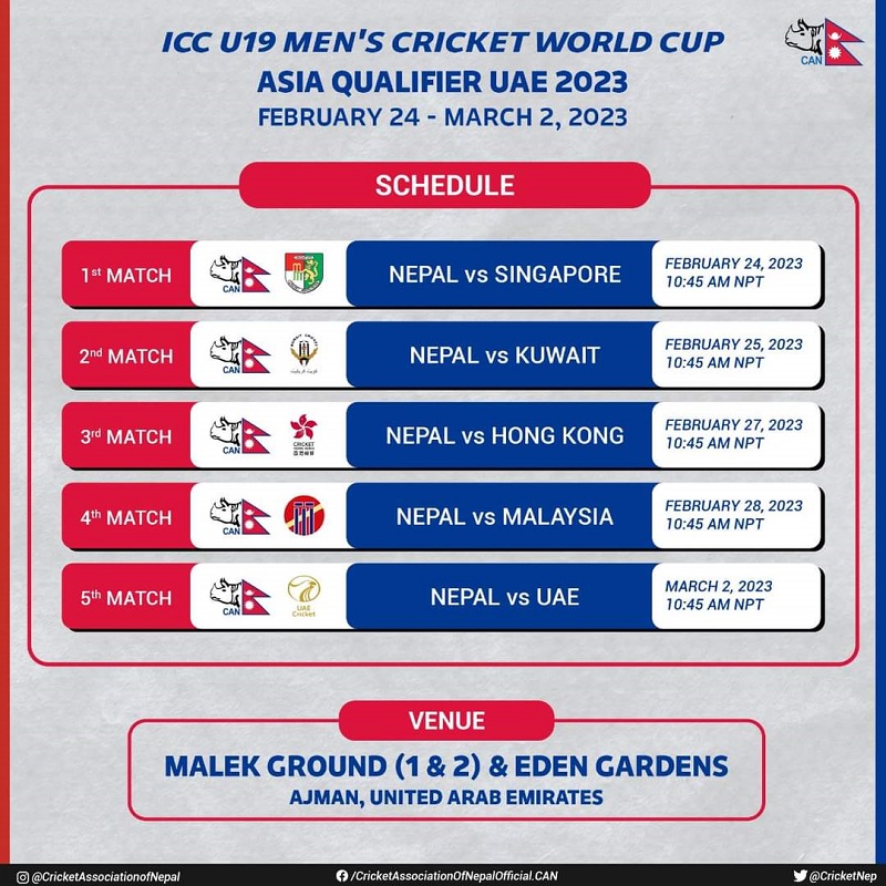 ICC U19 Men’s Cricket fixture revealed