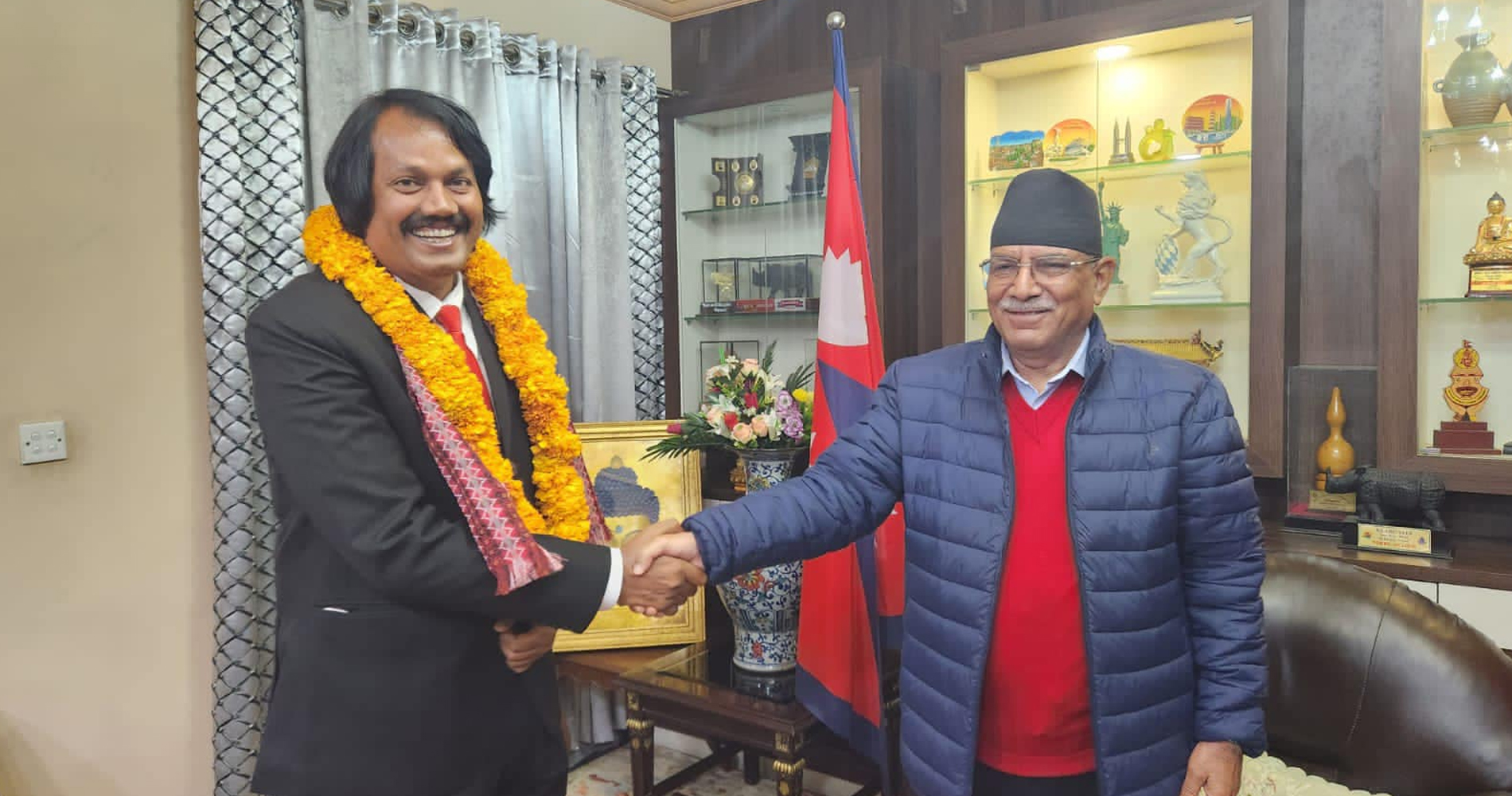 PM Dahal, Janamat Party Chairman Dr Raut meet