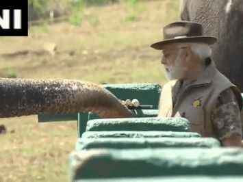 PM Modi feeds elephant at Theppakadu camp