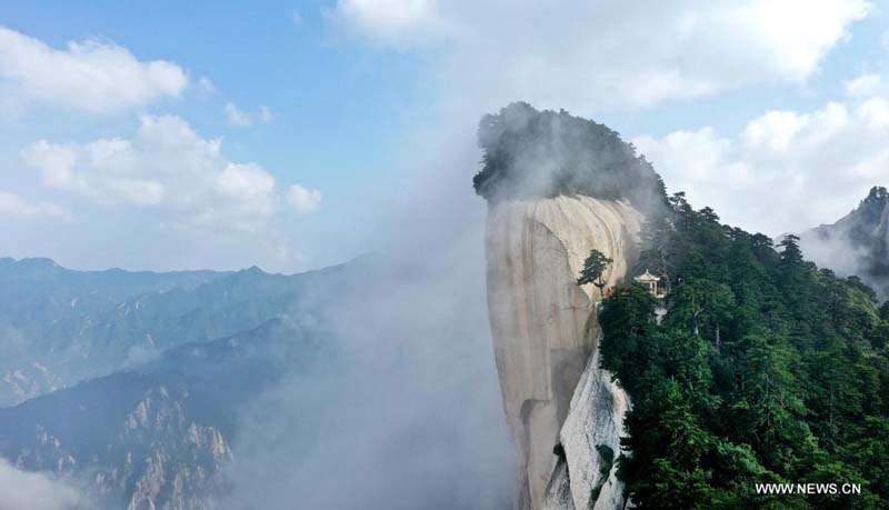 Mist-shrouded Mount Huashan in northwest China