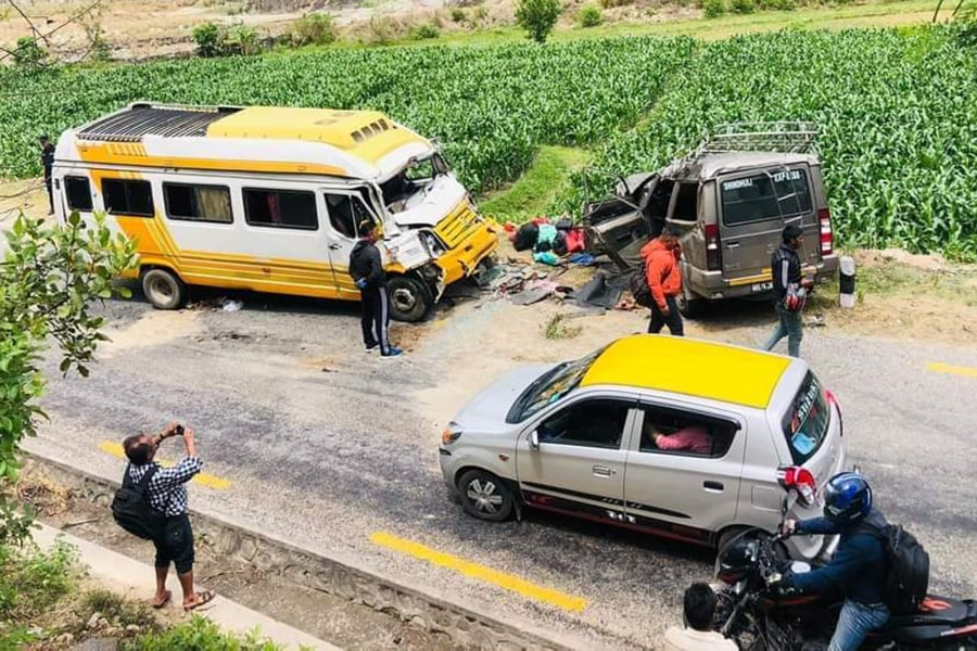 Five killed as bus and jeep collide in Roshi, Kavre