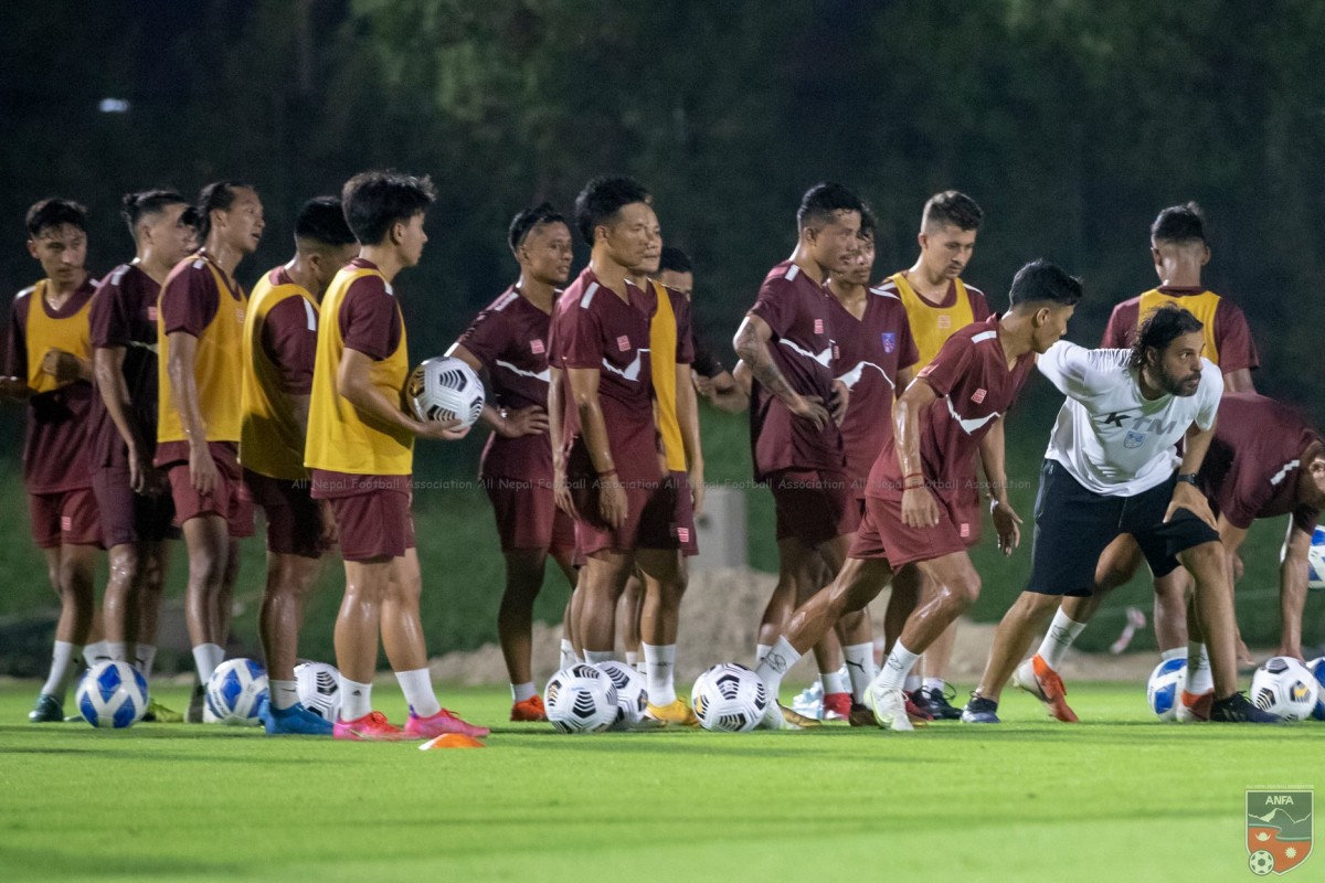 National football team practicing in Doha