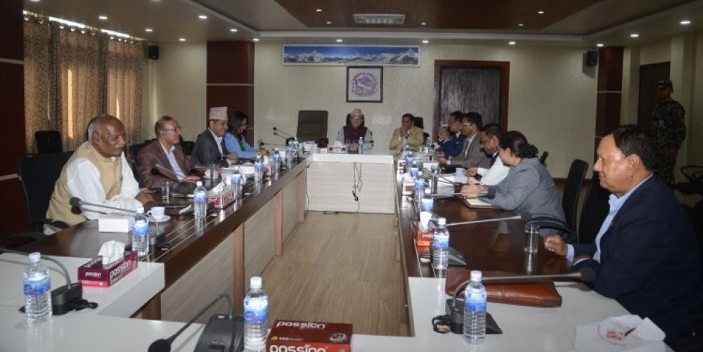 Acting Prime Minister Khadka discusses with cabinet members