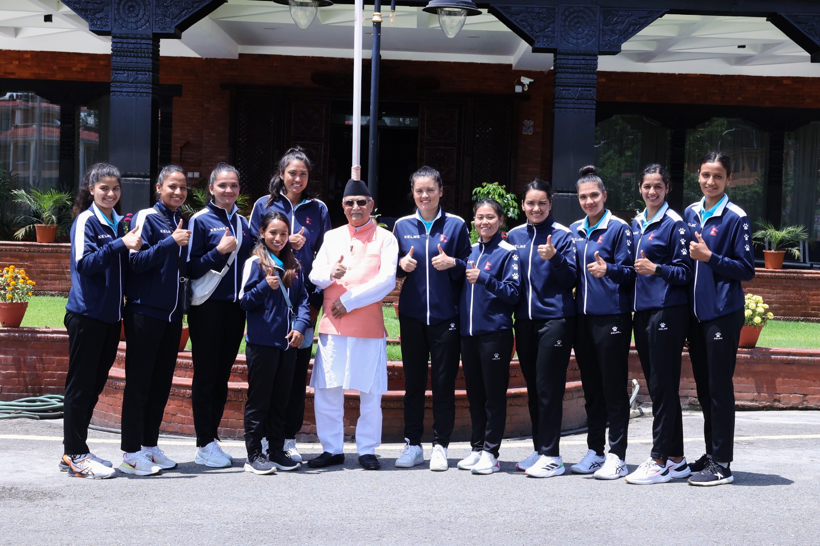 PM Oli spends time with National Women Volleyball Team