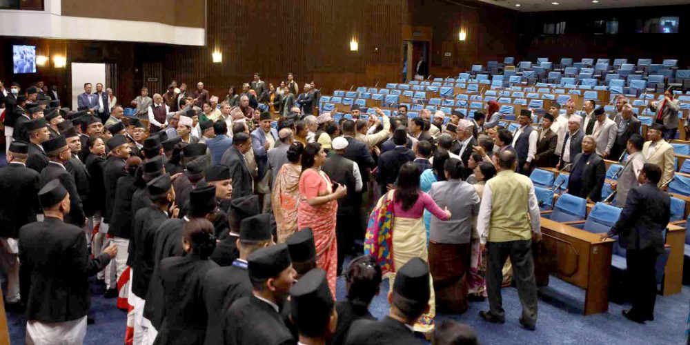 The parliament meeting adjourned due to disruption by opposition parties