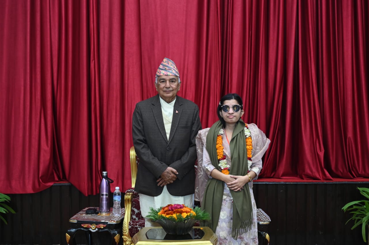 President Paudel felicitates Singer Paudel