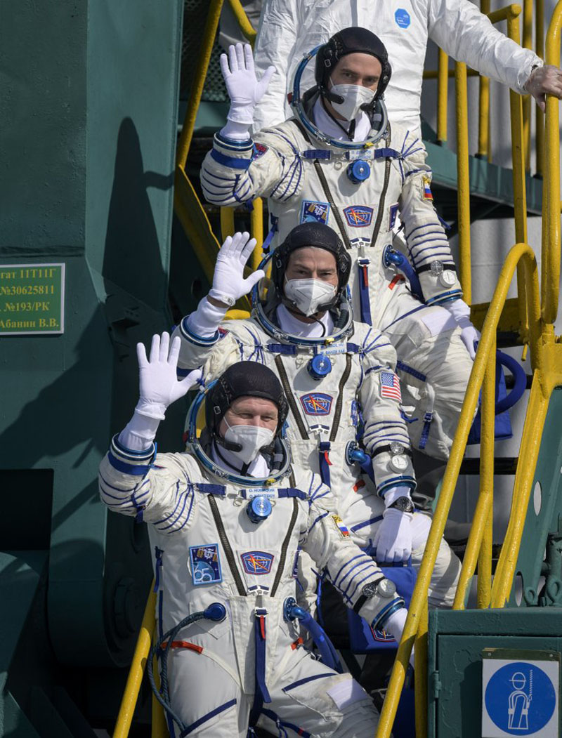 US-Russian trio blast off on mission to space station