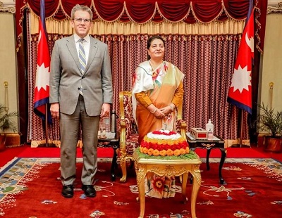 Ambassador Dean R. Thompson presented credentials to Bidya Devi Bhandari