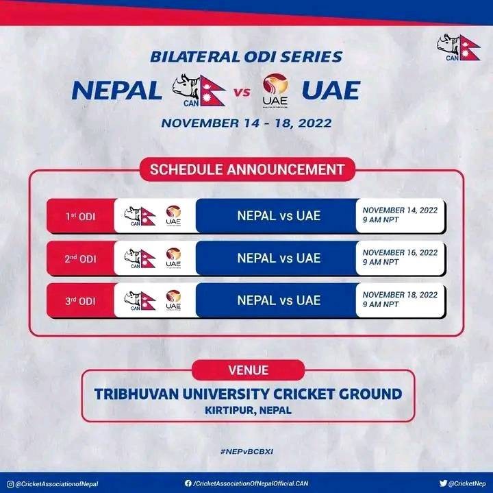 Nepal to play three ODIs against UAE