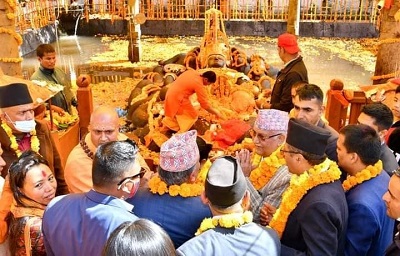 CPN-UML Chairman KP Sharma Oli, visited Budhanilkantha temple