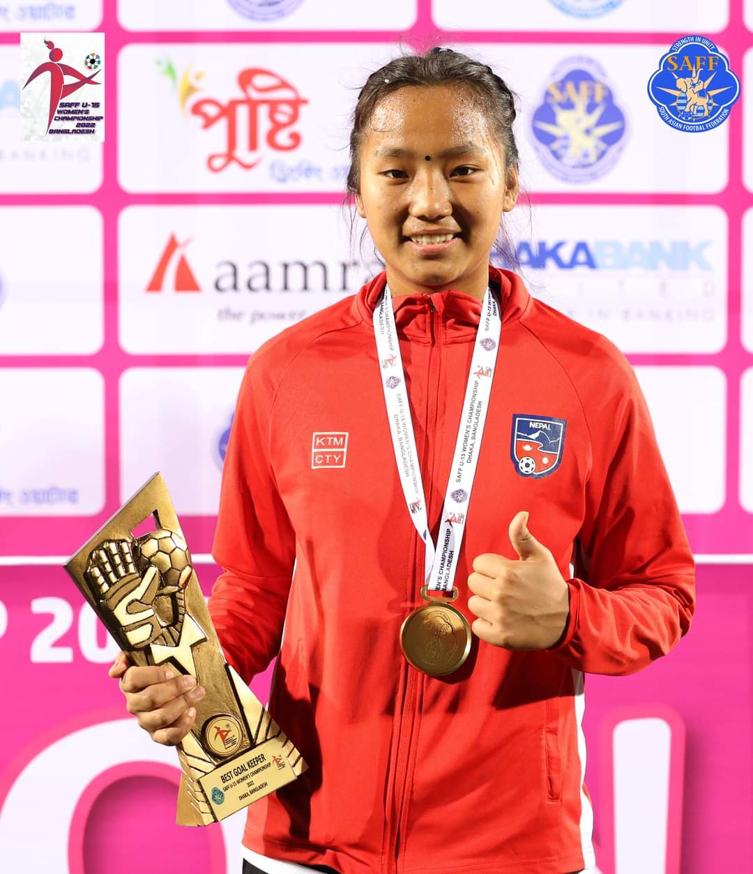 Sujata Tamang  Best Goal Keeper award of SAFFU15Womens