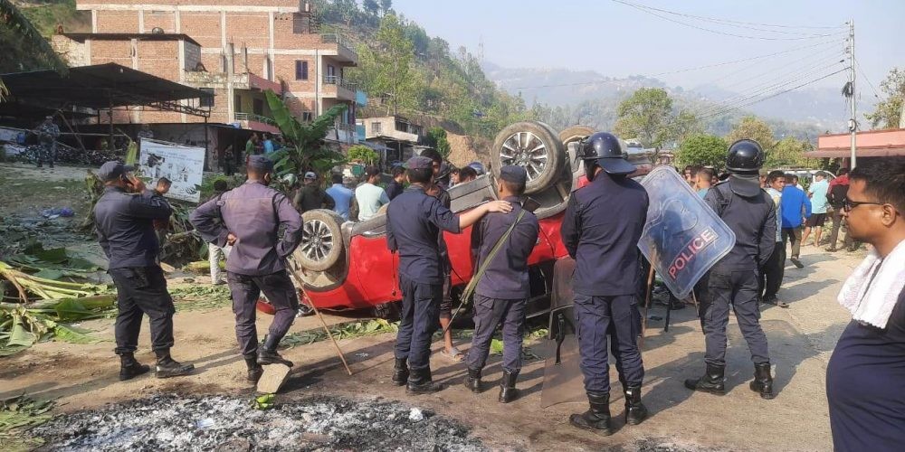 Road blocked in Dhading