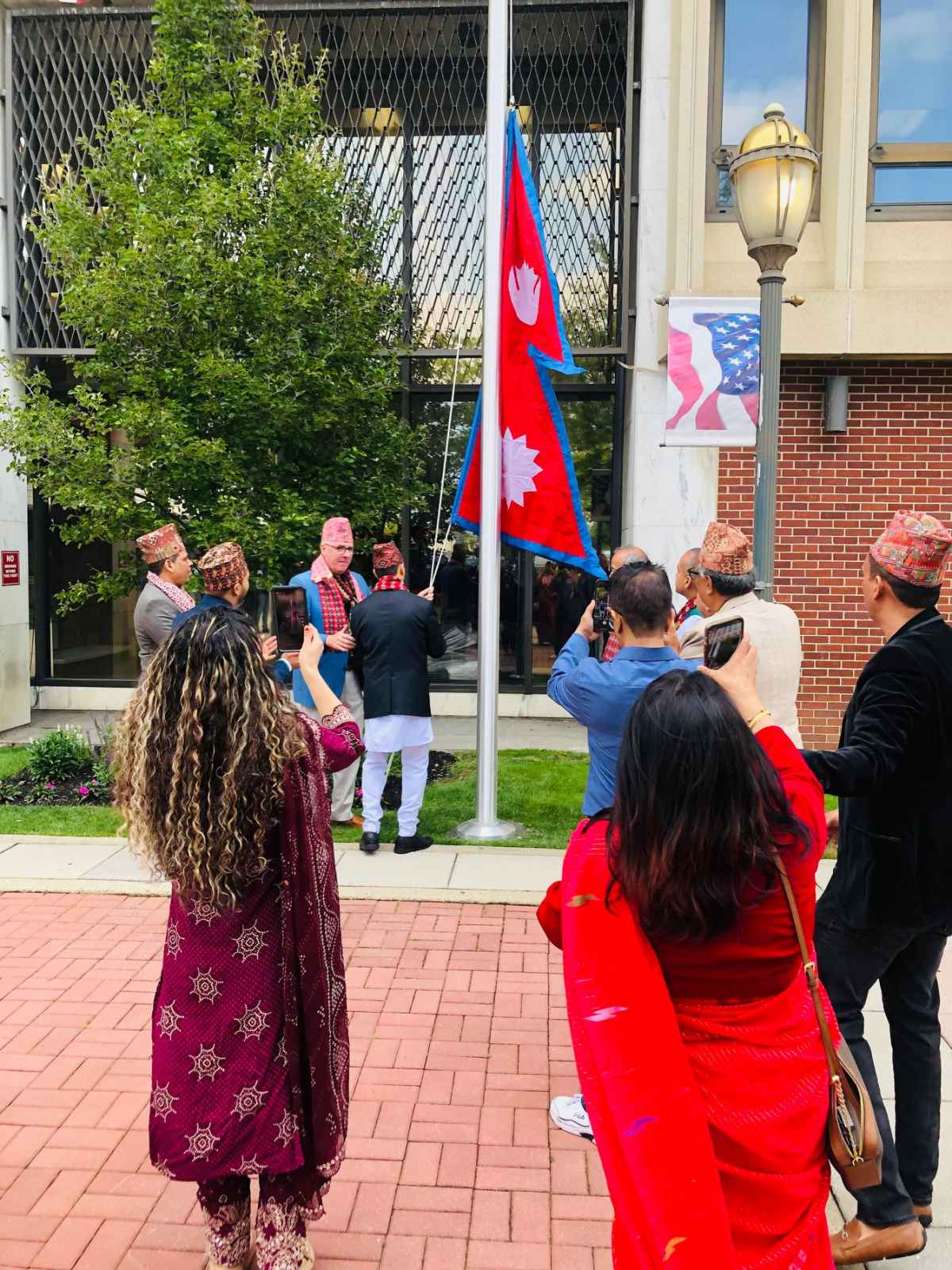 Raising the flag of Nepal in America