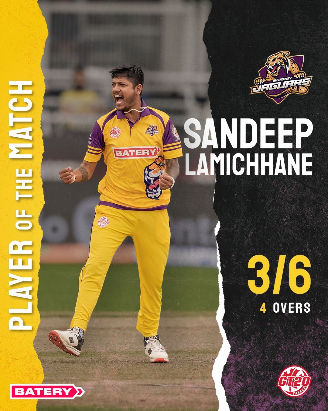 Player of the match goes to Sandeep Lamichhane