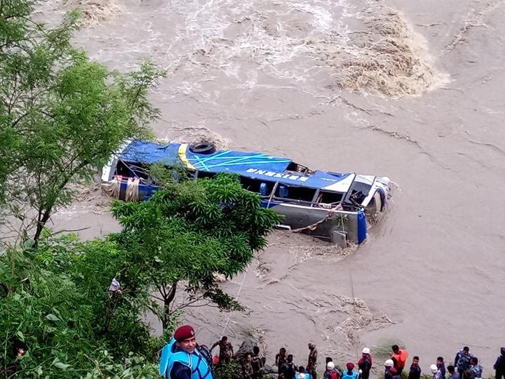 Bus fell into Trishuli River near Gajuri on Prithvi Highway