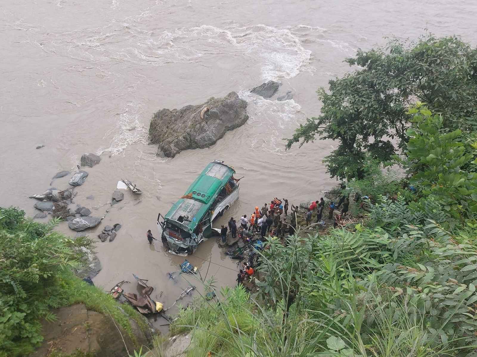 Bus falls into Trishuli River: 15 injured rescued