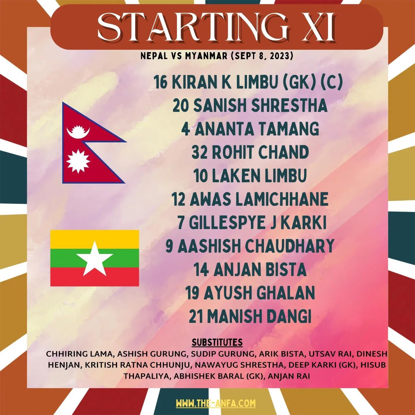 Line-up for the first friendly football match between Nepal and Myanmar