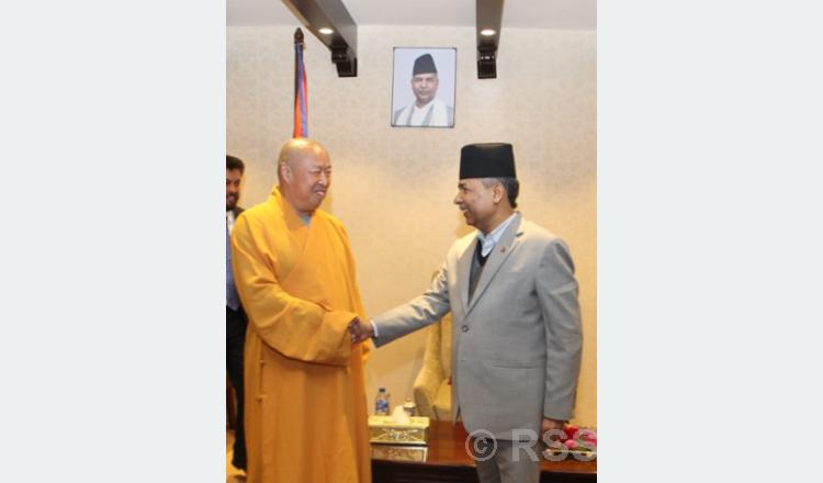 Chinese spiritual leader Yinshun pays courtesy call on Vice President Yadav