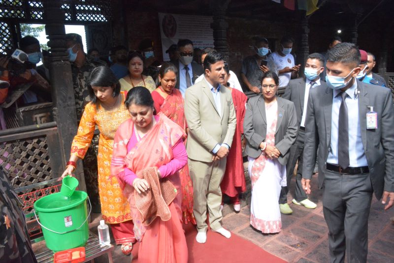 President Bhandari worships at Palanchowk Bhagawati Temple