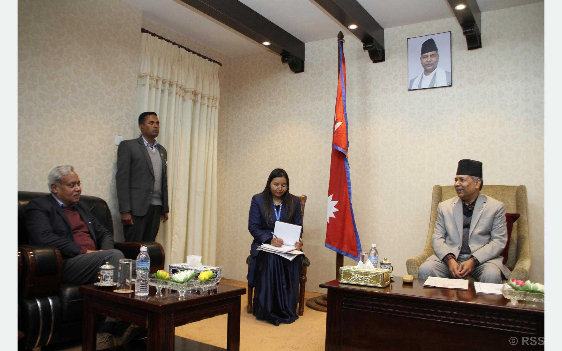 Indian ambassador to Nepal Srivastava pays courtesy call on Vice President Yadav