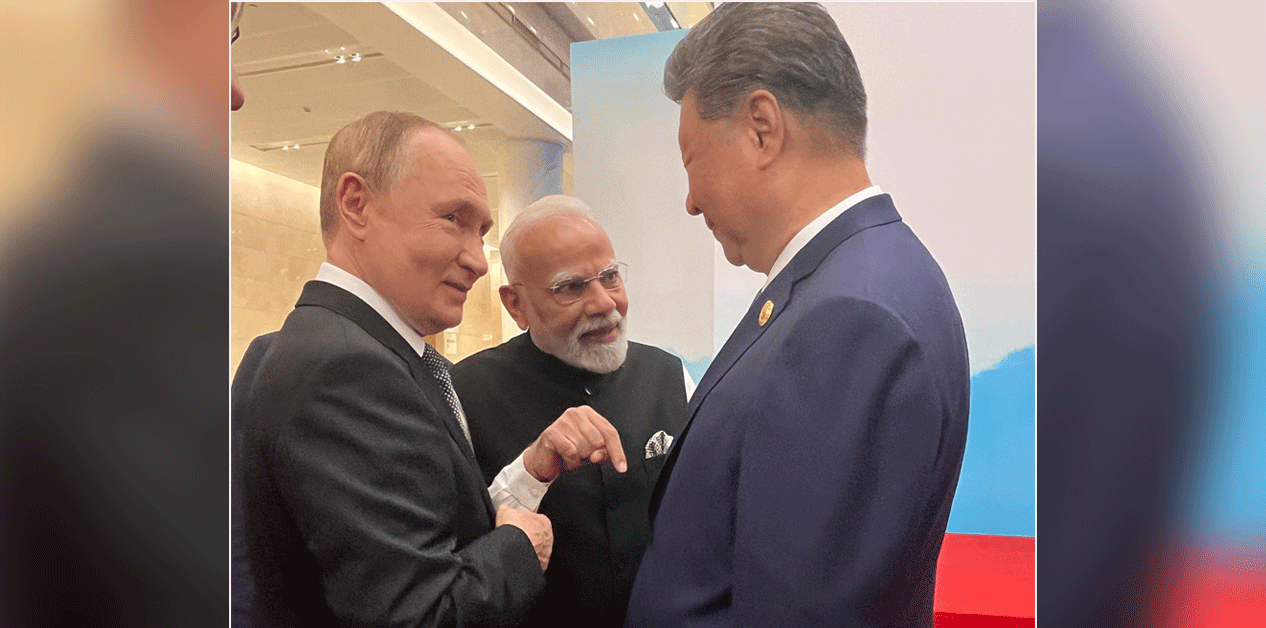 एससीओ शिखर सम्मेलनमा मोदी, पुटिन र जिनपिङको त्रिपक्षीय भेट